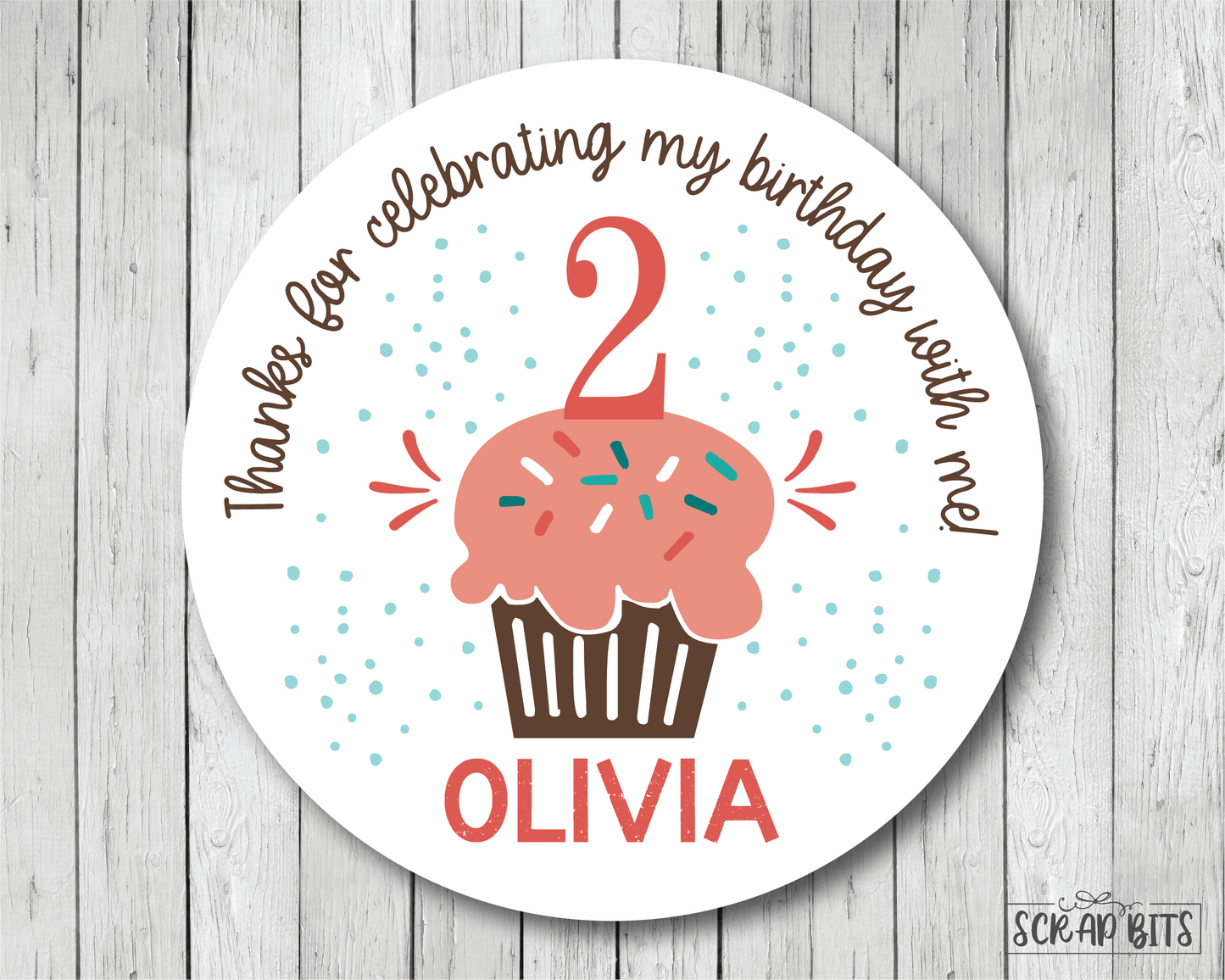 Birthday Cupcake with Number Candle . Personalized Birthday Stickers or Tags - Scrap Bits