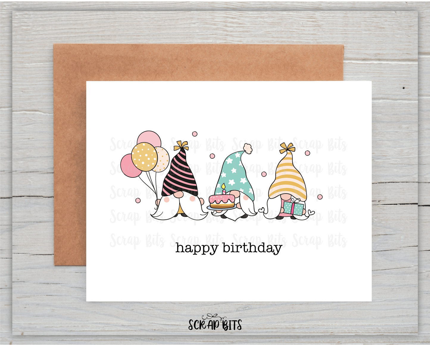 Birthday Gnomes Card . Single or Set of 10 - Scrap Bits