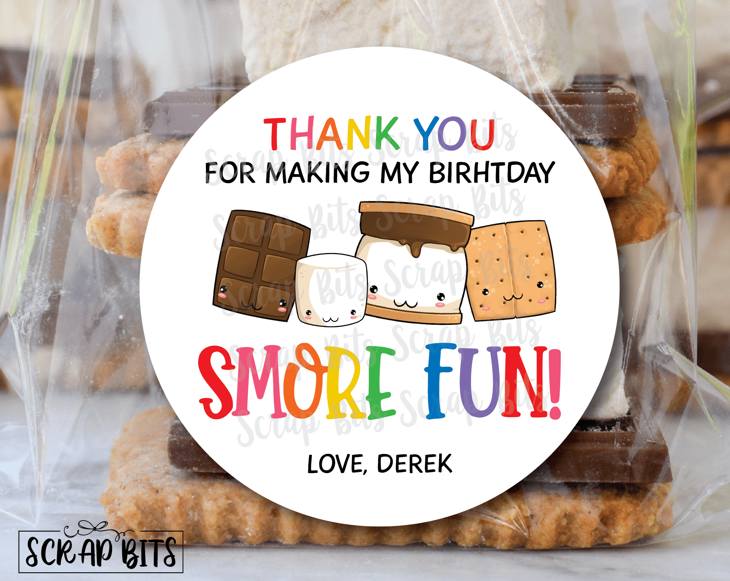 S'more Fun Birthday Stickers, Rainbow . Smores Birthday Party Favor St ...