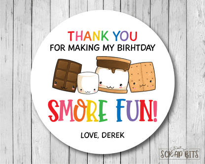Birthday Smore Fun Stickers, Rainbow . Smores Birthday Party Favor Stickers or Tags - Scrap Bits