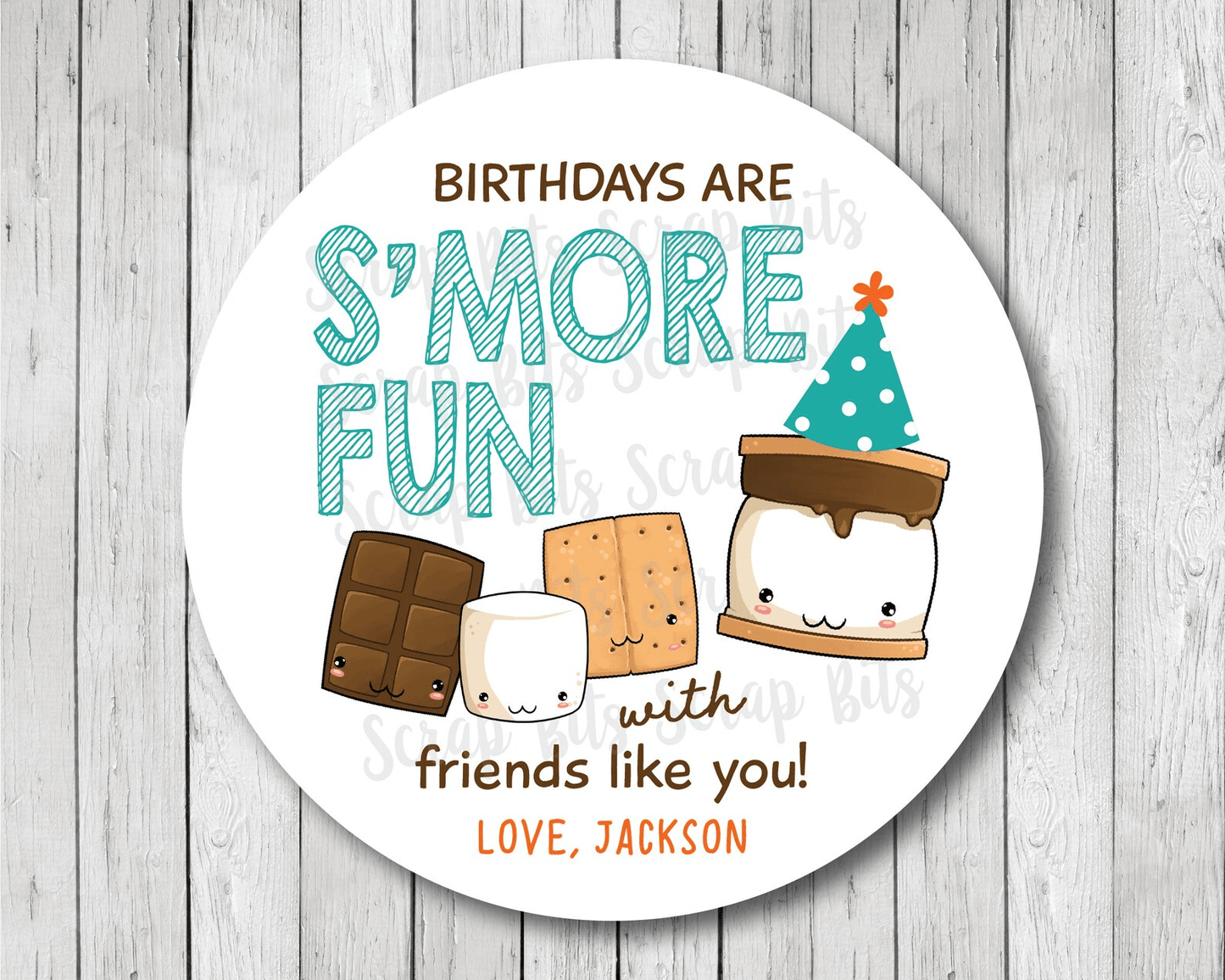 Birthdays Are S'more Fun, Smore Birthday Favor Stickers or Tags - Scrap Bits