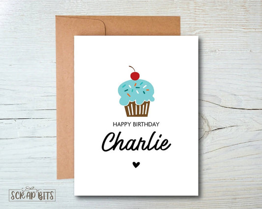 Blue Cupcake Personalized Birthday Card - Scrap Bits