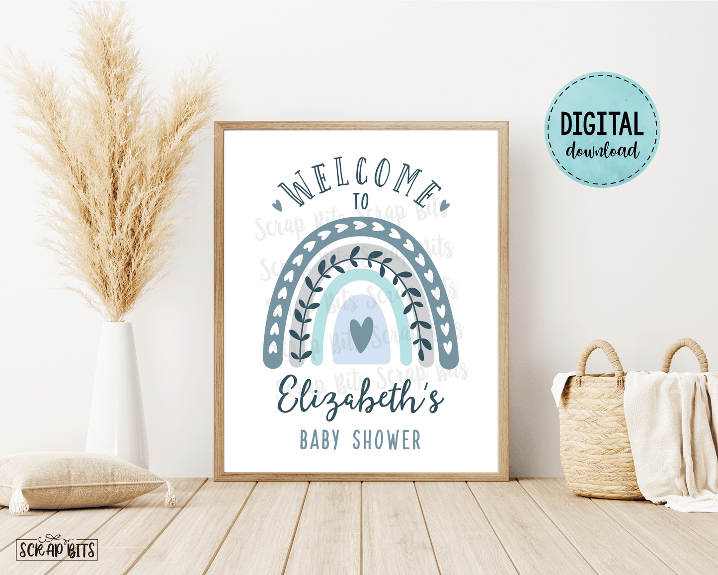 Boho Rainbow Baby Shower Welcome Sign, Vine Rainbow . Digital Download - Scrap Bits