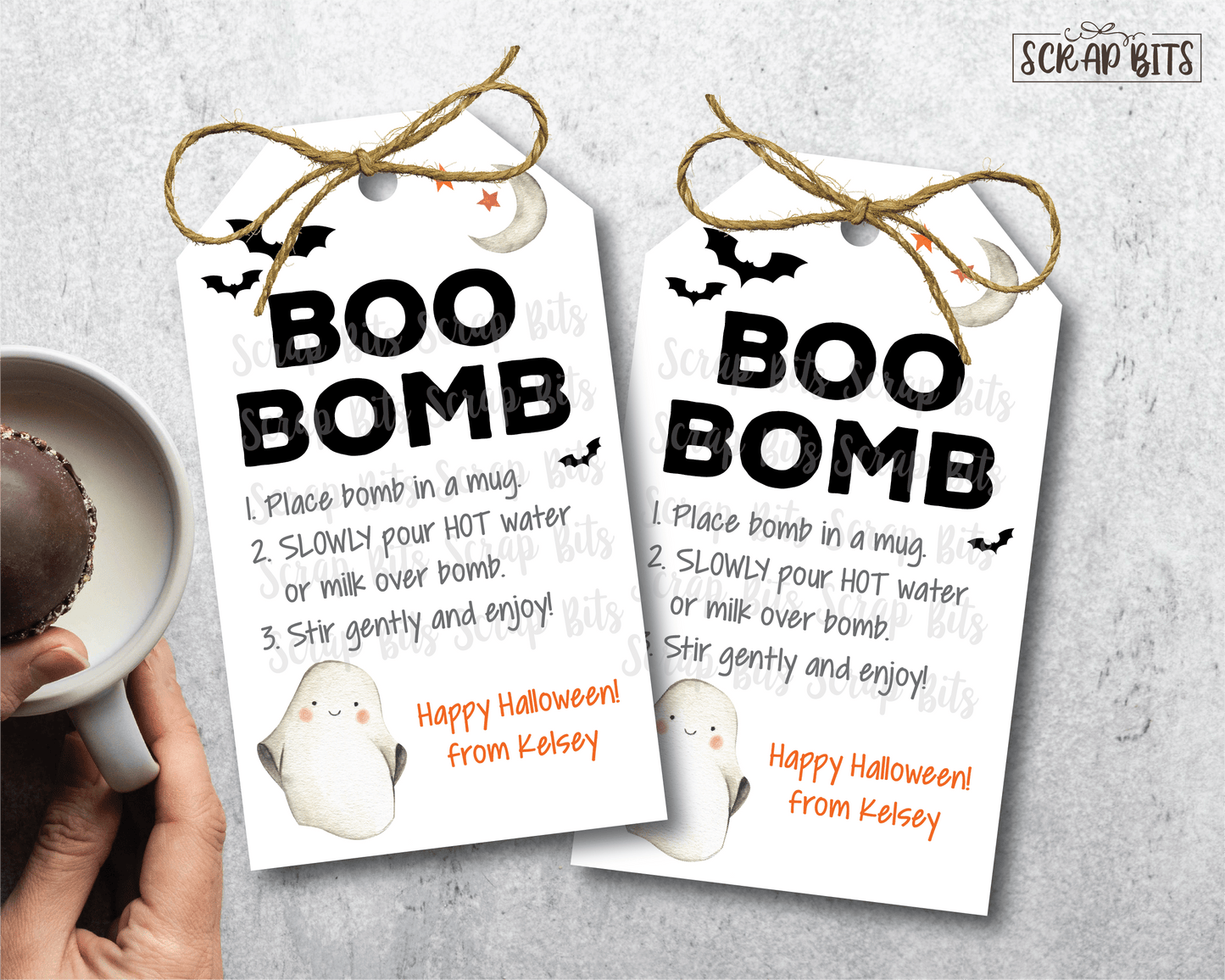 Boo Bomb Tags, Ghost Halloween Hot Chocolate Bomb Tags - Scrap Bits