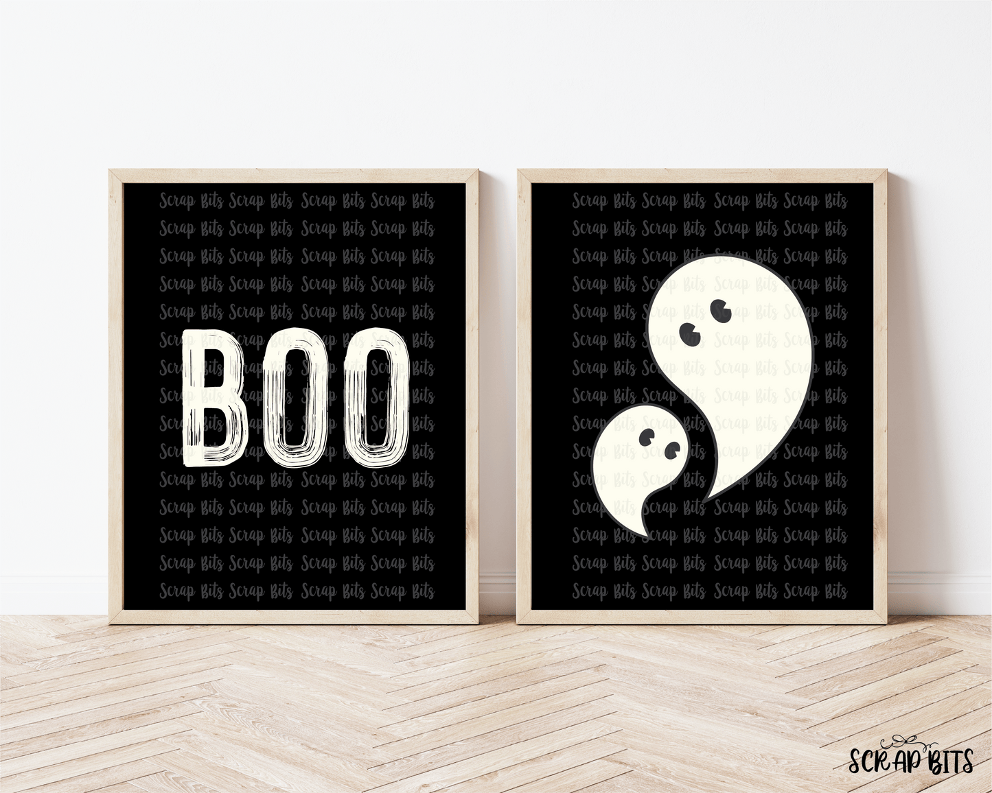 Boo & Ghost Print Set, Spooky Halloween Prints, Halloween Wall Art . 5 Digital Print Sizes - Scrap Bits