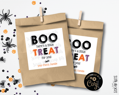 Boo Here's A Little Treat Tags, Printable Halloween Tags, Instant Download Editable Template - Scrap Bits