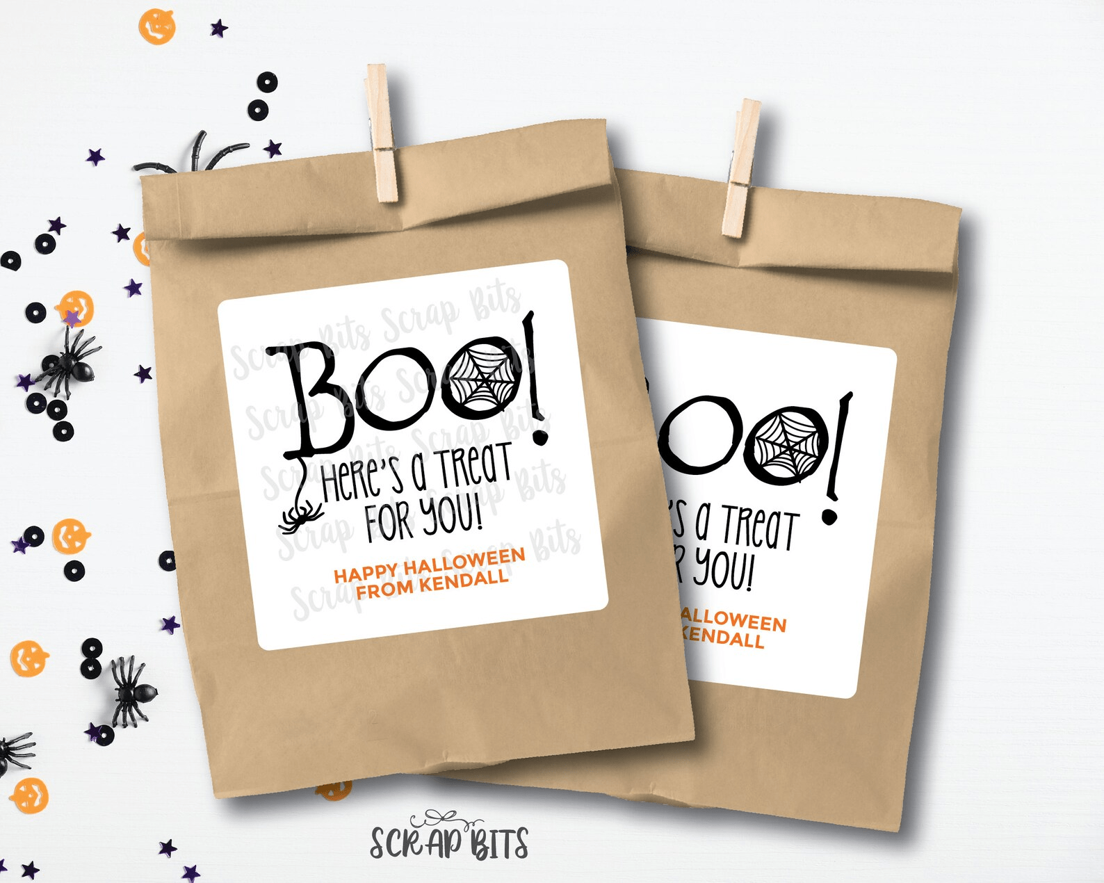 BOO Stickers, Square Halloween Treat Bag Stickers - Scrap Bits