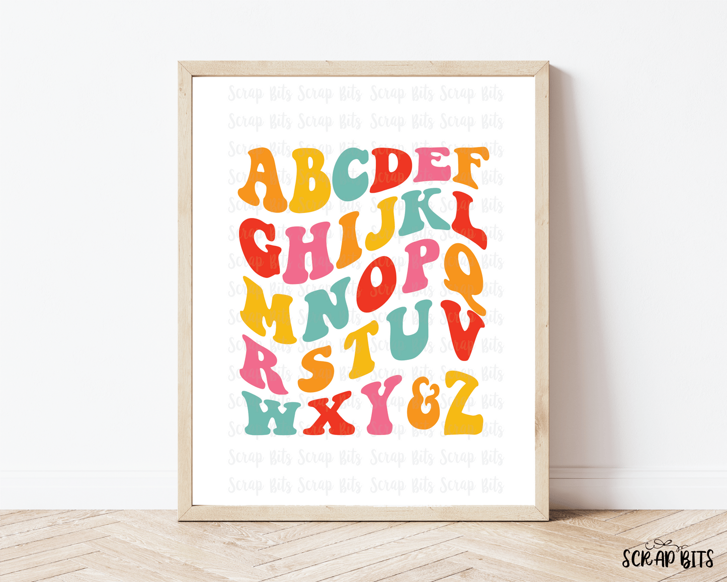 Bright Groovy Alphabet Print, Retro Educational Poster . 5 Digital Print Sizes - Scrap Bits