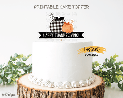 Buffalo Check Pumpkin Thanksgiving Cake Topper, Printable Thanksgiving Cake Topper . Digital Instant Download - Scrap Bits