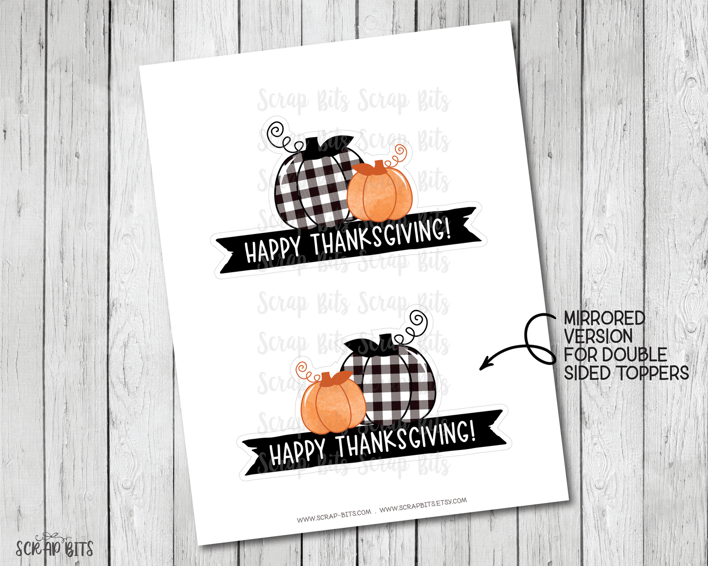 Buffalo Check Pumpkin Thanksgiving Cake Topper, Printable Thanksgiving Cake Topper . Digital Instant Download - Scrap Bits