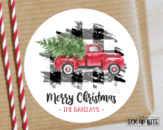 Buffalo Plaid Christmas Truck Stickers or Tags . Christmas Gift Labels - Scrap Bits