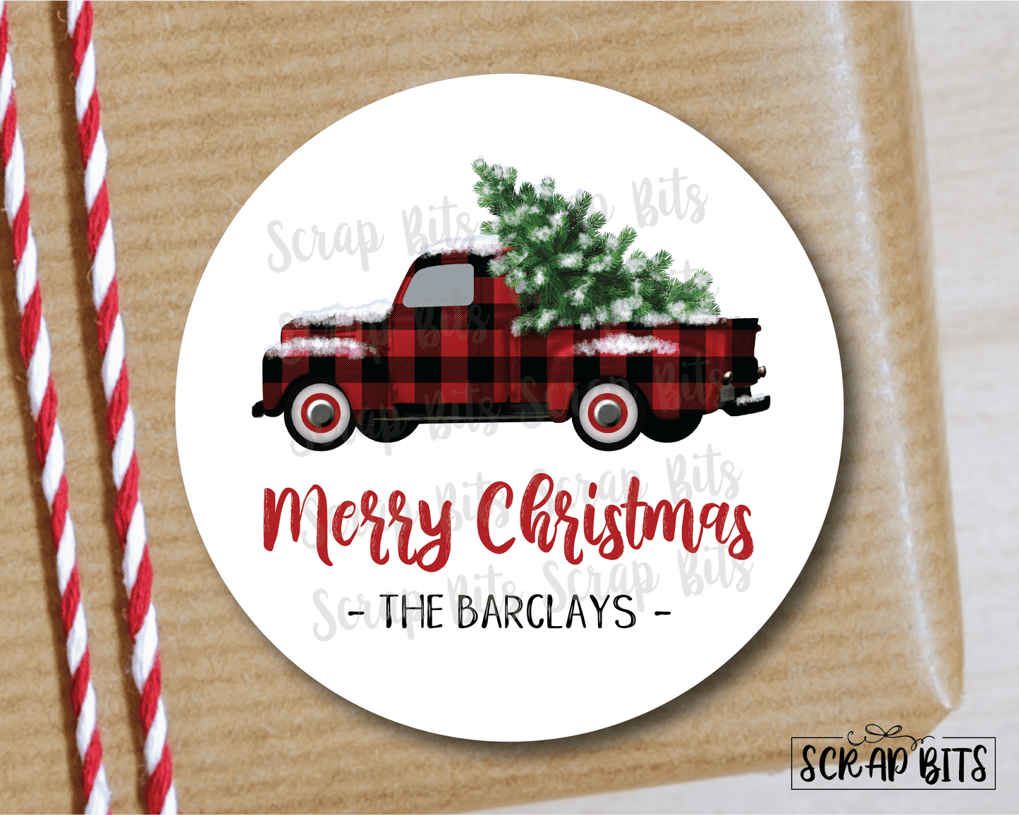 Buffalo Plaid Red Truck Stickers or Tags . Christmas Gift Labels - Scrap Bits