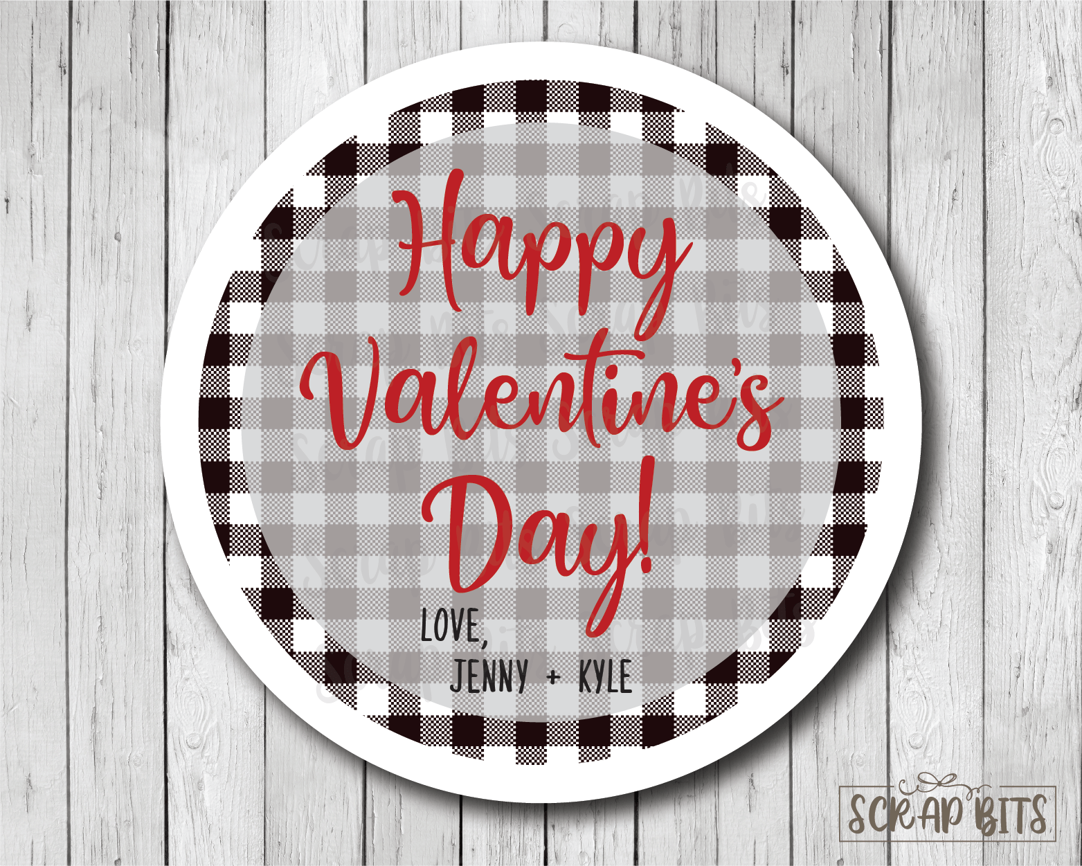 Buffalo Plaid Valentine's Day Stickers or Tags - Scrap Bits