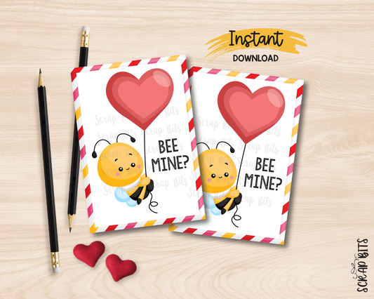 Bumble Bee Valentines, Bee Mine, Printable Classroom Valentines, Instant Download - Scrap Bits