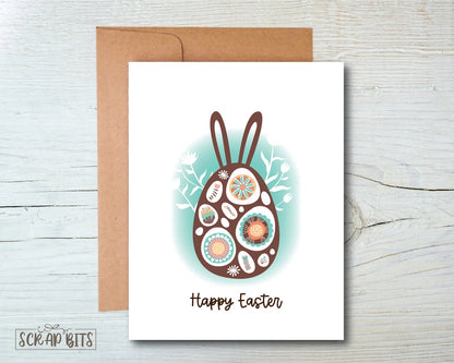 Bunny Ears on Easter Egg Card, Happy Easter Card . Single or Set of 10 - Scrap Bits