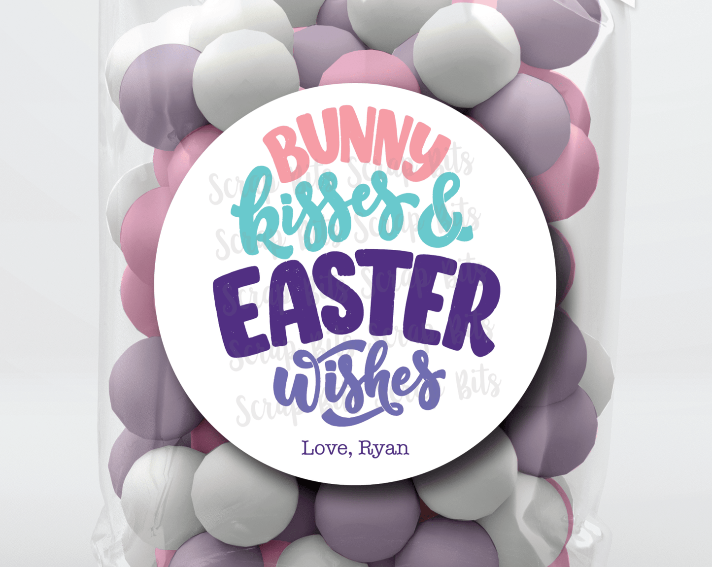 Bunny Kisses & Easter Wishes, Bold Cursive . Personalized Easter Gift Labels - Scrap Bits