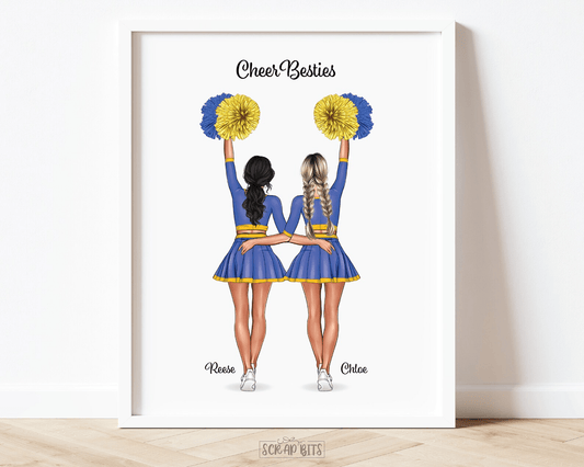 Cheer Besties Print, Custom Cheerleading Team Gift . Personalized Digital Portrait Print - Scrap Bits