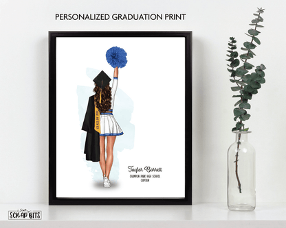 Cheerleader Graduation Print, Personalized Graduation Gift for Her, Full Body High Pom . Digital Portrait Print - Scrap Bits