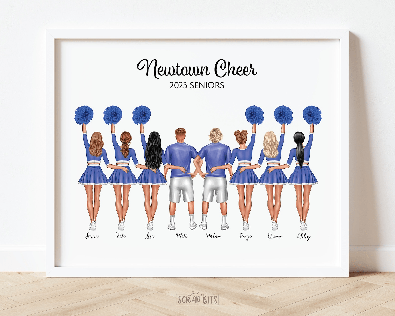 Cheerleader Group Print, Custom Cheerleading Team Gift . Personalized Digital Portrait Print - Scrap Bits
