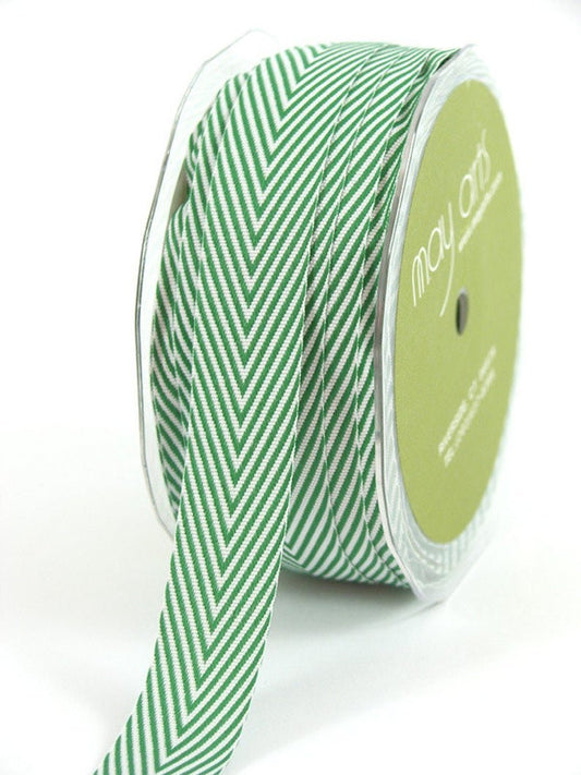 Chevron Twill Herringbone Ribbon - Hunter Green & White 3/4" Width - Scrap Bits