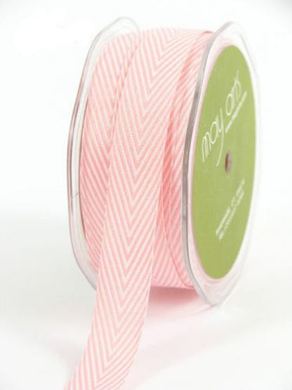 Chevron Twill Herringbone Ribbon - Pink & White 3/4" Width - Scrap Bits