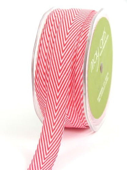 Chevron Twill Herringbone Ribbon - Red & White 3/4" Width - Scrap Bits