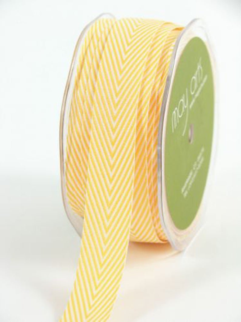 Chevron Twill Herringbone Ribbon - Yellow & White 3/4" Width - Scrap Bits