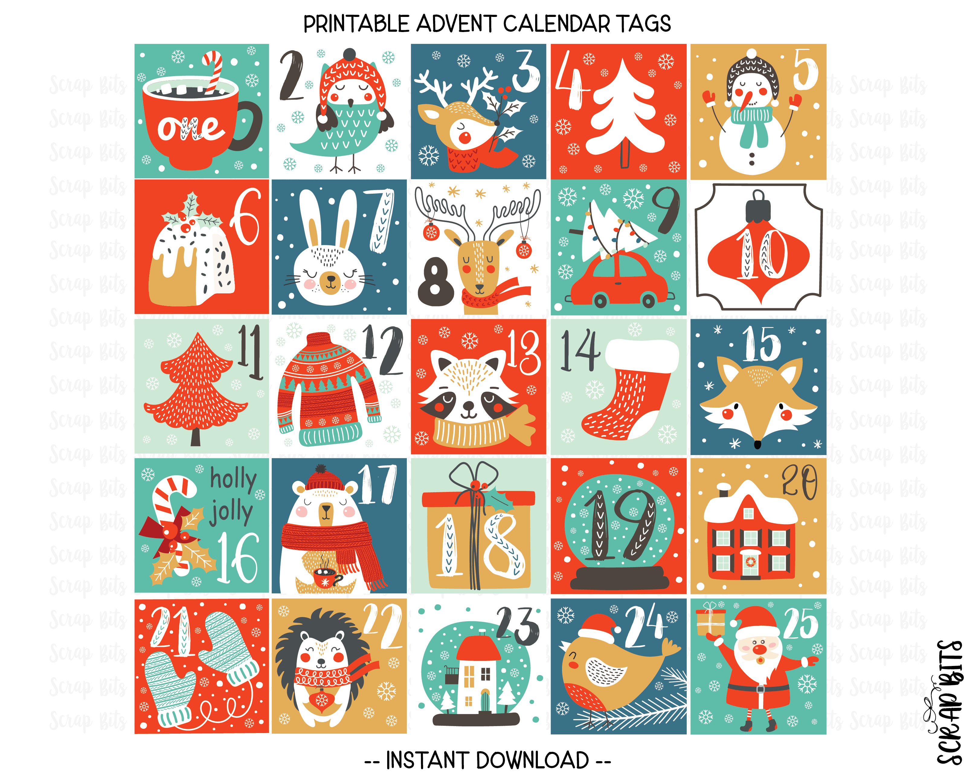 Christmas Advent Calendar Tags, Christmas Countdown Tags, Printable Ad ...