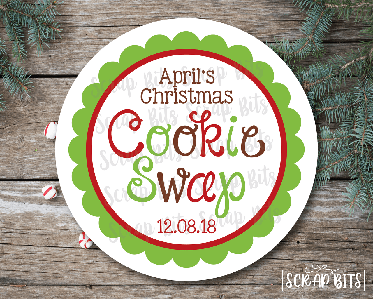 Christmas Cookie Swap Stickers or Tags, Scallop Edge . Christmas Gift Labels - Scrap Bits