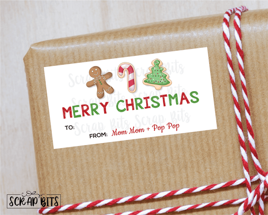 Christmas Cookies Stickers, To From Christmas Gift Stickers . Rectangular Gift Labels - Scrap Bits