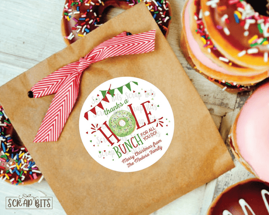 Christmas Donut Stickers, Donut Know What We Would Do Without You, Bunting . Christmas Gift Stickers or Tags - Scrap Bits