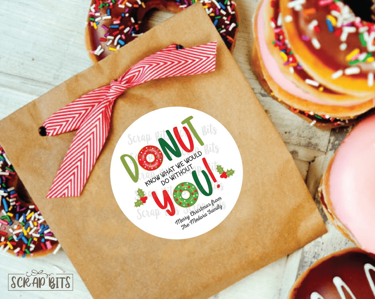 Christmas Donut Stickers, Donut Know What We Would Do Without You . Christmas Gift Stickers or Tags - Scrap Bits