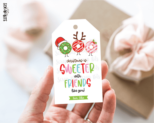 Christmas Donut Tags, Christmas Is Sweeter With Friends Like You, Personalized Christmas Gift Tags - Scrap Bits