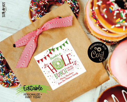 Christmas Donut Tags, Donut Know What We Would Do Without You, Bunting . Printable Christmas Tags, Instant Download Editable Template - Scrap Bits
