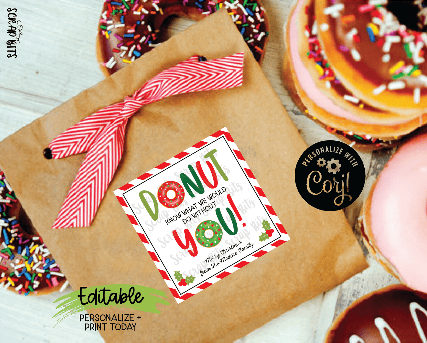 Christmas Donut Tags, Donut Know What We Would Do Without You, Printable Christmas Tags, Instant Download Editable Template - Scrap Bits
