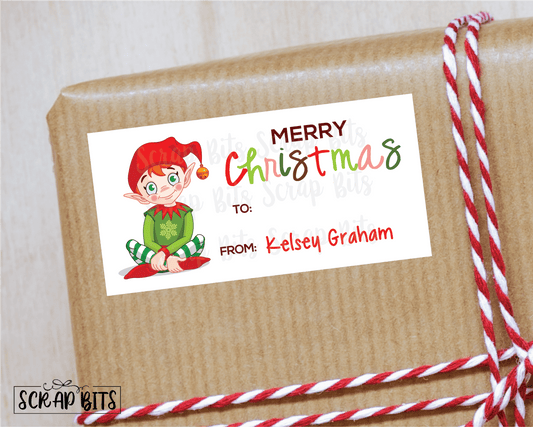 Christmas Elf Stickers . Rectangular Christmas Gift Labels - Scrap Bits