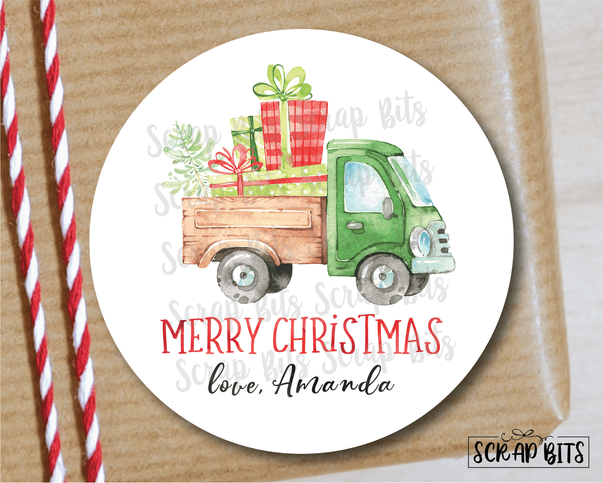 Christmas Farm Truck Stickers or Tags . Christmas Gift Labels - Scrap Bits