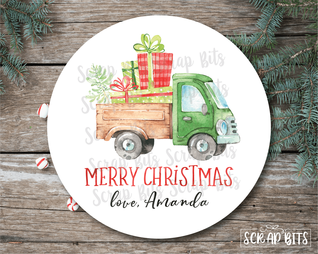 Christmas Farm Truck Stickers or Tags . Christmas Gift Labels - Scrap Bits
