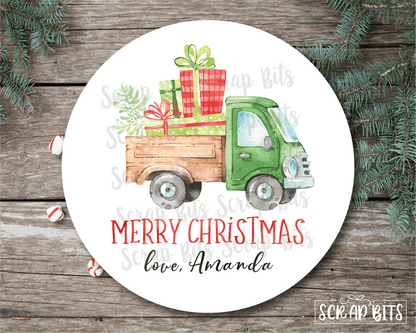 Christmas Farm Truck Stickers or Tags . Christmas Gift Labels - Scrap Bits