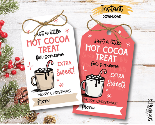 Christmas Hot Cocoa Tags, Hot Chocolate Treat For Someone Sweet, Printable Christmas Gift Tags . Instant Download - Scrap Bits