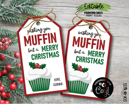 Christmas Muffin Tags, Red Wishing You Muffin But A Merry Christmas Gift Tags, Printable Christmas Tags . Instant Download Editable Template - Scrap Bits