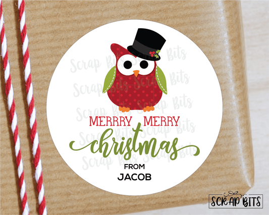 Christmas Owl with Top Hat Stickers or Tags . Christmas Gift Labels - Scrap Bits