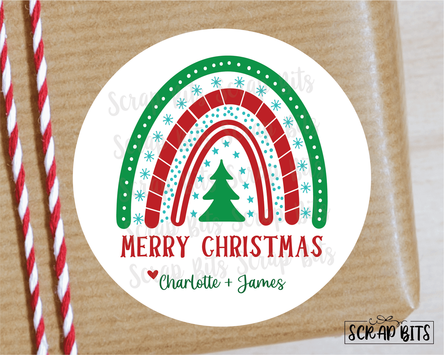 Christmas Rainbow Gift Stickers, Christmas Tree Rainbow, Personalized Christmas Gift Labels - Scrap Bits