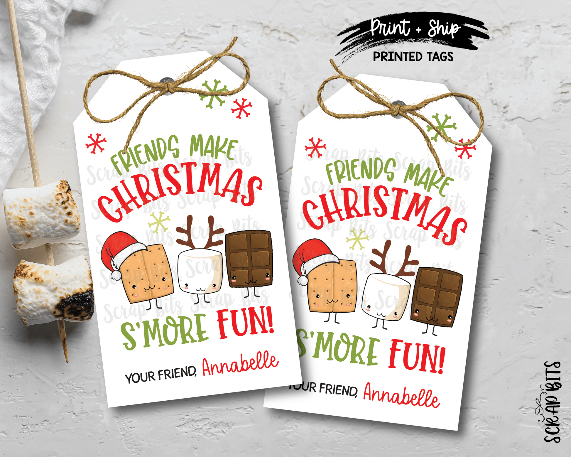 Christmas Smore Tags, Friends Make Christmas S'More Fun . Personalized Christmas Gift Tags - Scrap Bits