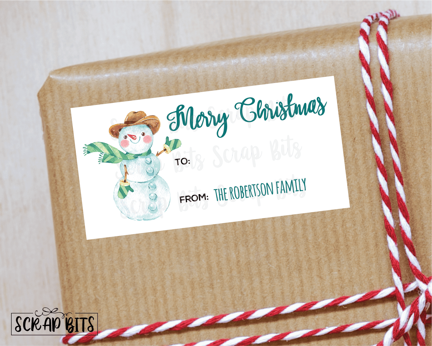 Christmas Snowman Stickers . Rectangular Christmas Gift Labels - Scrap Bits