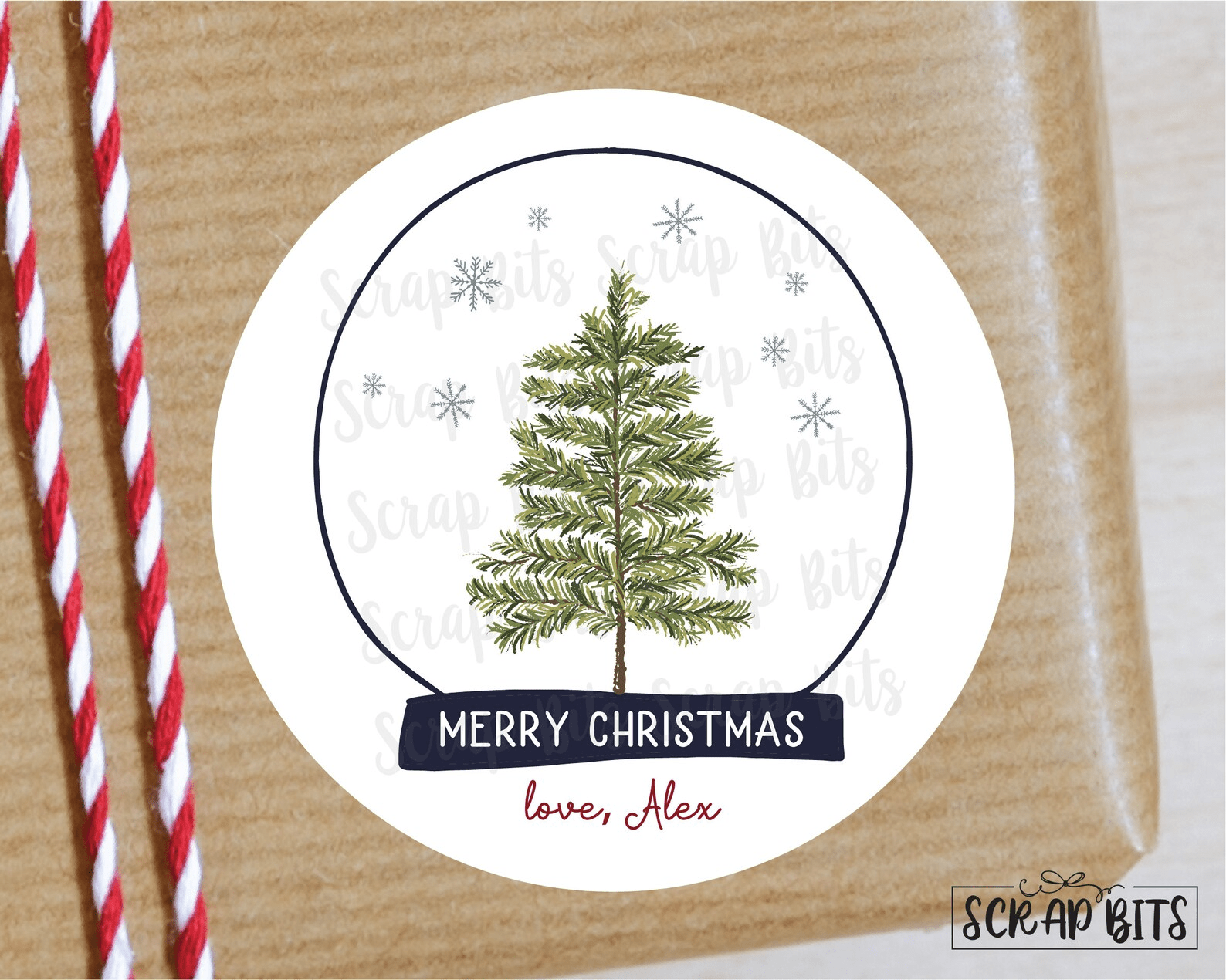 Christmas Tree Snow Globe Stickers, Christmas Gift Stickers, Personalized Christmas Gift Labels - Scrap Bits