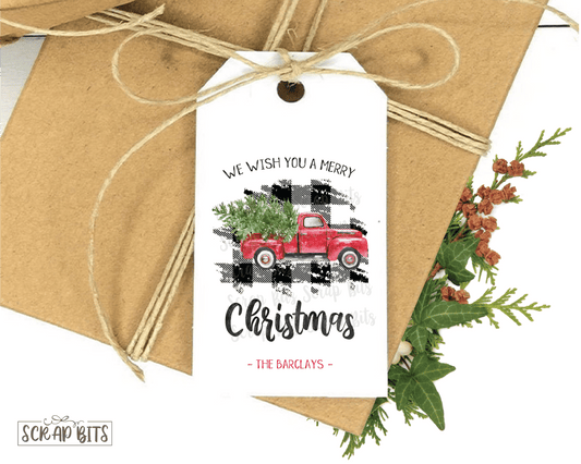 Christmas Truck on Buffalo Plaid . Personalized Christmas Gift Tags - Scrap Bits