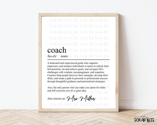 Coach Definition Print, Personalized Digital Wall Art . 5 Digital Print Sizes - Scrap Bits