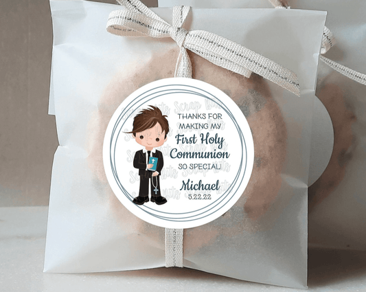 Communion Boy Stickers, 3 Rings . Personalized Communion Favor Stickers or Tags - Scrap Bits