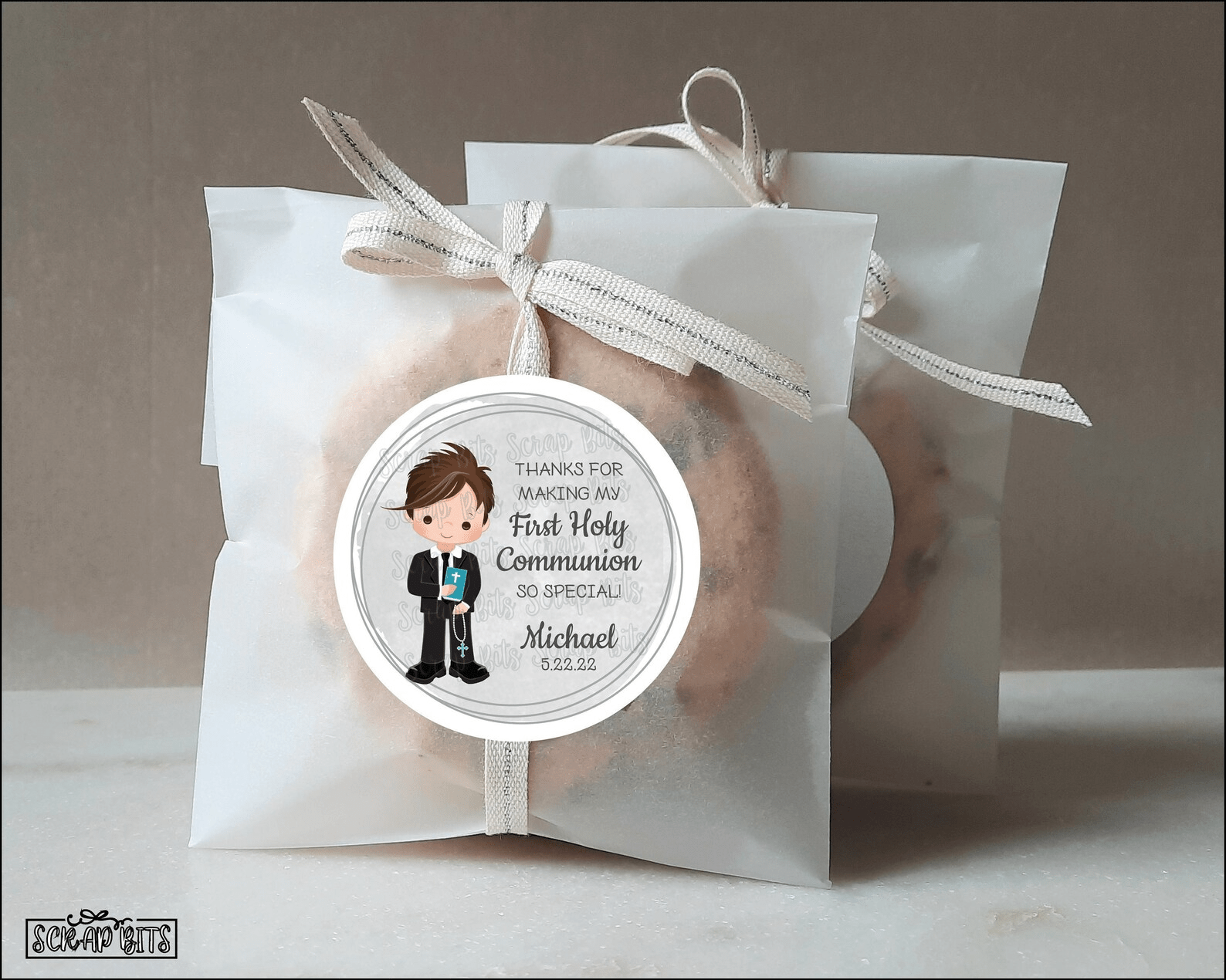 Communion Boy Stickers, 3 Rings . Personalized Communion Favor Stickers or Tags - Scrap Bits